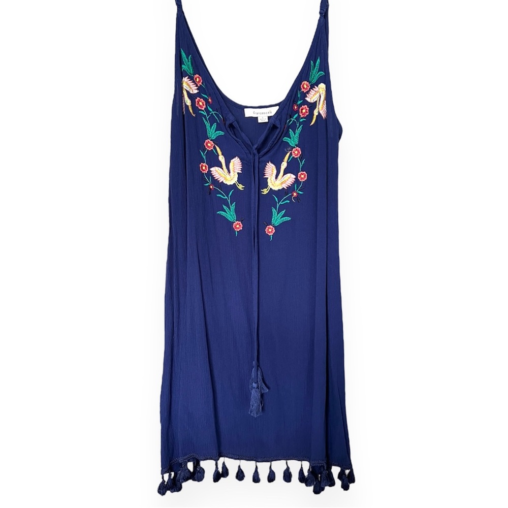 EUC Francesca’s Tassel Embroidered Royal Blue Dress